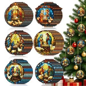 Stained Glass- STYLE Nativity Scene Ornaments Set of 24